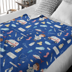 Couverture Polaire Little Boy Doctor Motif Médicale avec nom, bleu