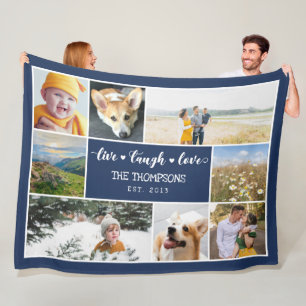 Couverture Polaire Live Laugh Love Navy Blue Photo Collage
