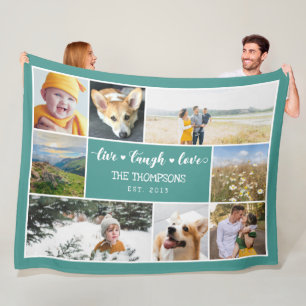 Couverture Polaire Live Laugh Love Turquoise Photo Collage