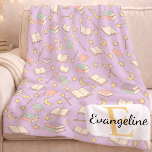 Couverture Polaire Livre Magique Personnalisé Motif Esthétique Violet