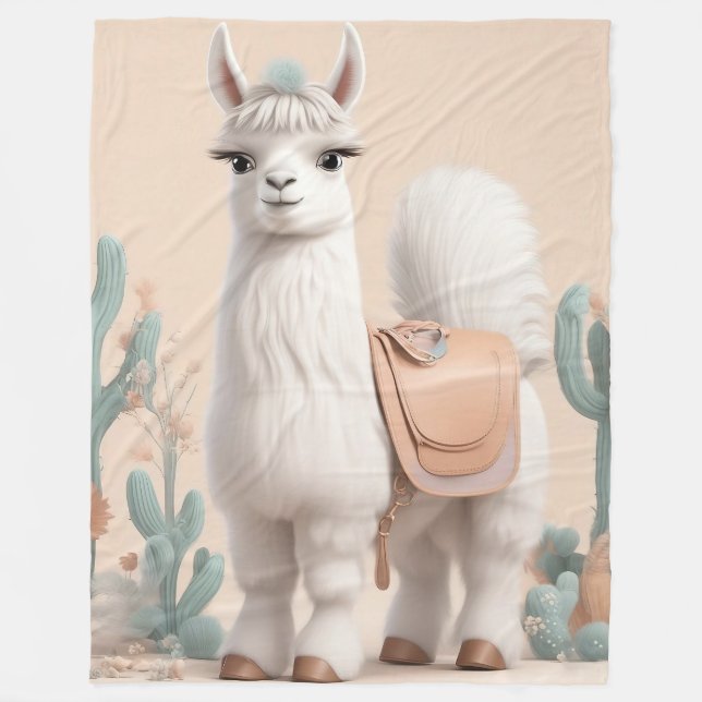 Couverture Polaire Llama à selle dans le désert (Devant)