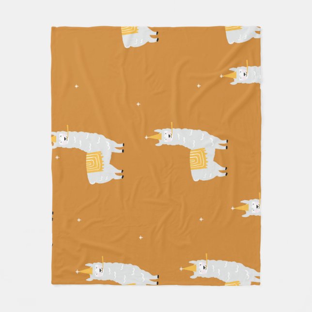Couverture Polaire Llama, arrière - plan orange : motif d'anniversair (Devant)