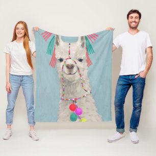 Couverture Polaire Llama ornée - Blanc