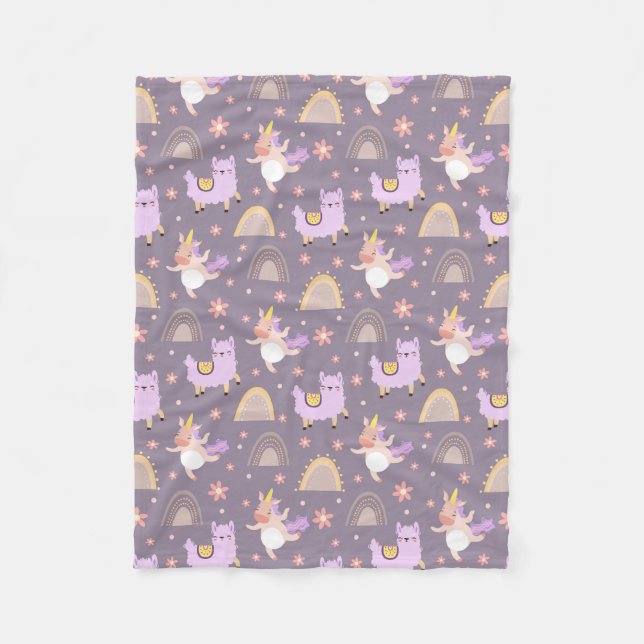Couverture Polaire Llamas Et Unicornes Blanche Toison (Devant)