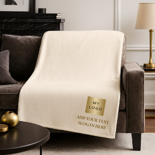 Couverture Polaire Logo de l'entreprise crème beige cadeau texte