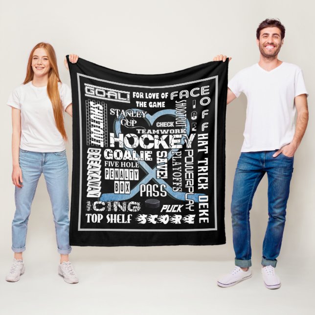 Couverture Polaire Logo du hockey sur glace Blue Heart Words White (En situation)