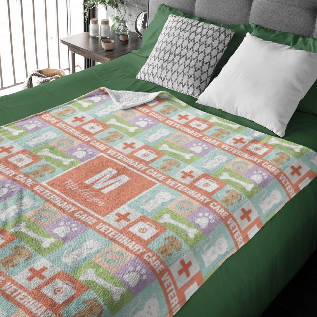 Couverture Polaire Logo vétérinaire professionnel Monogramme (Créateur téléchargé)