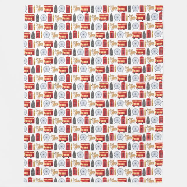 Couverture Polaire London Icon and Corgi Collage Motif (Devant)