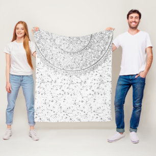 Couverture Polaire Lotus Mandala en argent avec étoiles en argent sur