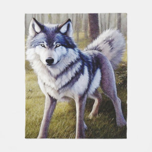 Couverture Polaire Loup coloré debout