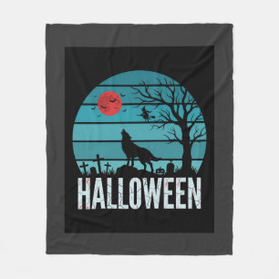 Couverture Polaire Loup d'Halloween Cimetière Lune Vecteur