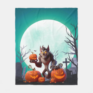 Couverture Polaire loup-garou et citrouilles d'Halloween