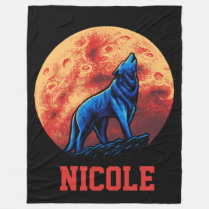 Couverture Polaire Loup hurlant avec Lune de sang