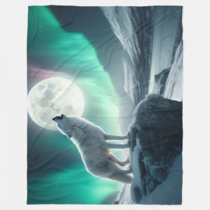 Couverture Polaire "Loup hurlant dans les aurores"