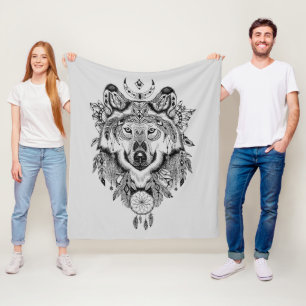 Couverture Polaire Loup tribal indien