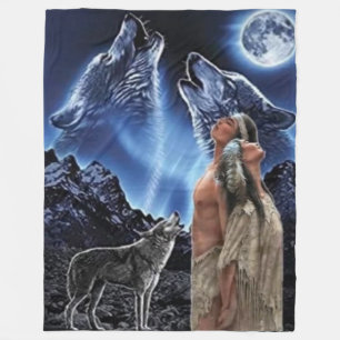 COUVERTURE POLAIRE LOUPS, LUNE ET AMÉRICAINS NATIFS
