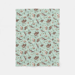 Couverture Polaire Loutres en bleu
