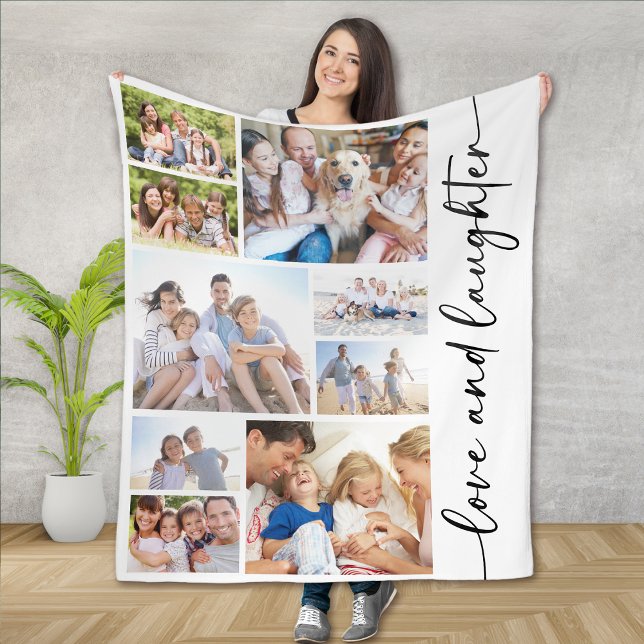 Couverture Polaire Love and Laughter Script Multi Photo Collage (Créateur téléchargé)