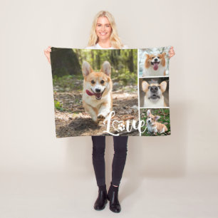 Couverture Polaire LOVE Chien 4 Photo Collage Coeur Empreinte de patt
