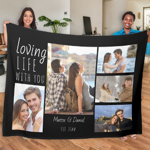 Couverture Polaire Love Life with You 5 Photo Collage Noir