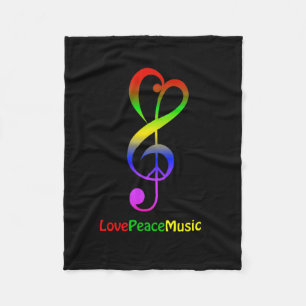Couverture Polaire Love peace music hippie treble clef