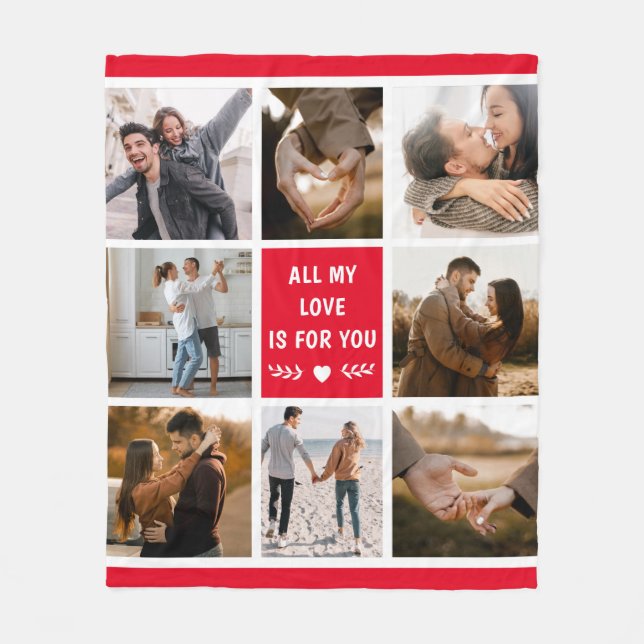 Couverture Polaire Love Valentine's Day 8 Photo Collage Rouge (Devant)