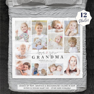 Couverture Polaire Love You Grand-mère 12 Photo Collage Coeur Blanc G