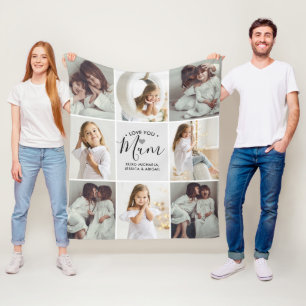 Couverture Polaire Love You Maman 8-Photos Personnalisé Manuscrit