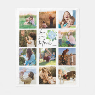 Couverture Polaire Love You Mom Family Photo Collage Hydrangea Floral