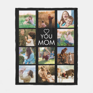 Couverture Polaire Love You Mom Family Photo Collage noir