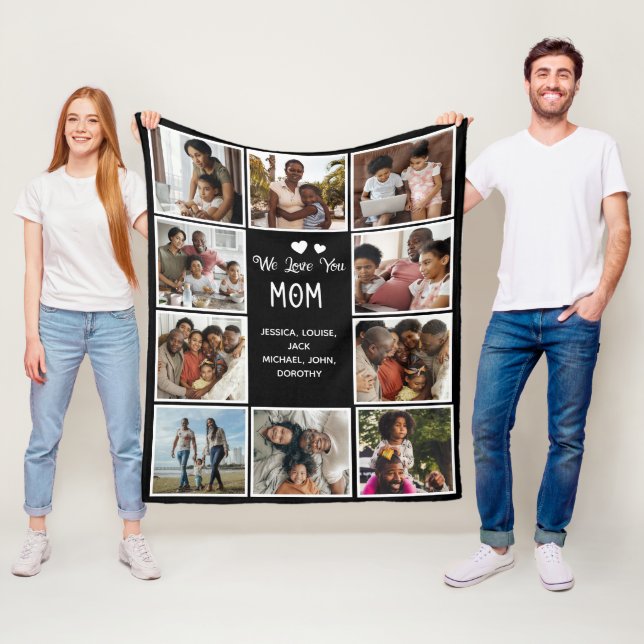 Couverture Polaire Love You Mom Photo Collage noir (En situation)
