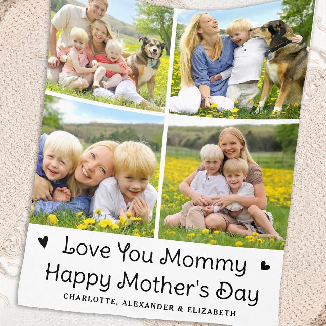 Couverture Polaire Love You MOMMY Custom Mother's Day 4 Photo Collage (Créateur téléchargé)