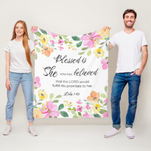 Couverture Polaire Luc 1:45 Béni est Elle, Écriture Féminine Floral