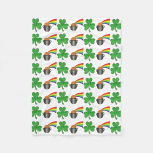 Couverture Polaire Lucky Green Shamrock Clover Rainbow Pot or