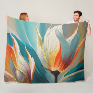 Couverture Polaire Lueur florale abstraite en turquoise et orange
