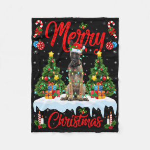 Couverture Polaire Lumières Arbre Noël Père Noël Malinois Belge Chien