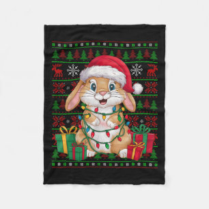 Couverture Polaire Lumières de Noël Lapin Bunison Chapeau de Père Noë