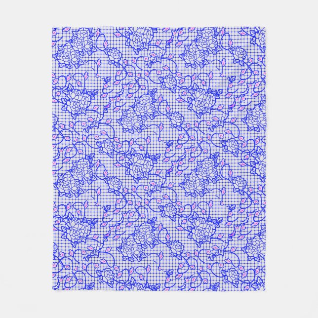 Couverture Polaire Lumineuse filet bleu avec fleurs 02b Offwhite BG (Devant)