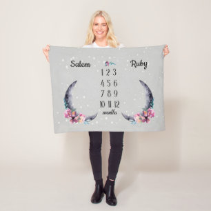Couverture Polaire Luna Moon Personnalisé Baby Milestone Blanket Mont