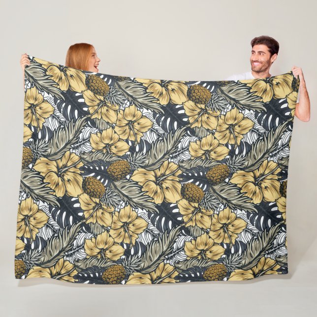 Couverture Polaire Luxe Elegant Or N' Black Tropical Flowers (En situation)