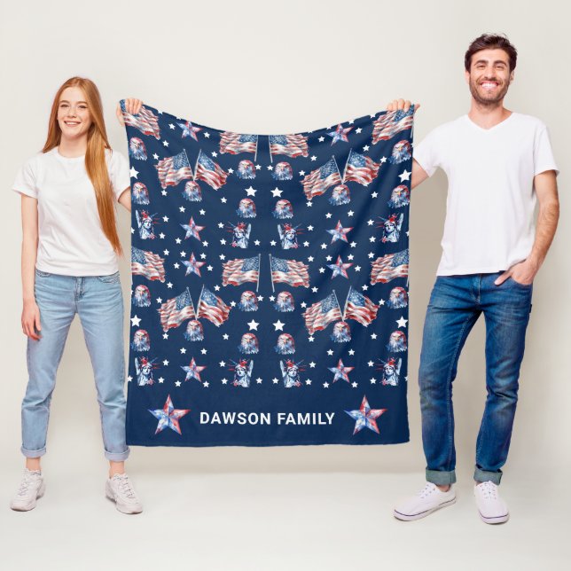 Couverture Polaire Luxe Patriotique 4 juillet Personnalisé (En situation)