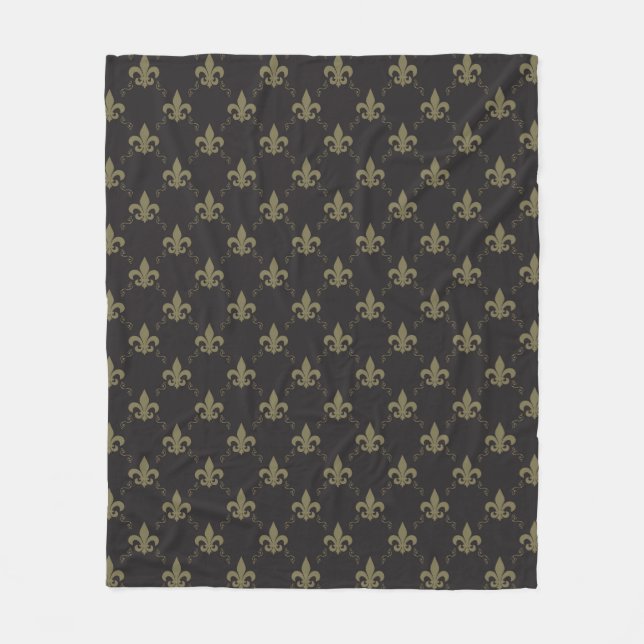 Couverture Polaire Luxueux Black Gold Fleur De Lis Motif (Devant)