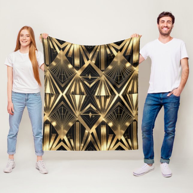 Couverture Polaire Luxurious Art Deco Geometric Gold and Black  (En situation)
