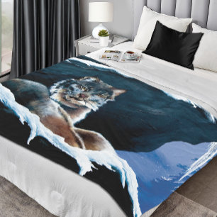 Couverture Polaire Lynx hivernal majestueux se reposant sur une monta