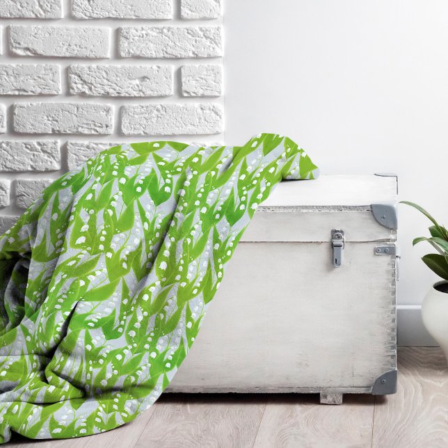 Couverture Polaire Lys de la Vallée Motif Floral (Lily of the Valley Patterned Fleece Blanket)