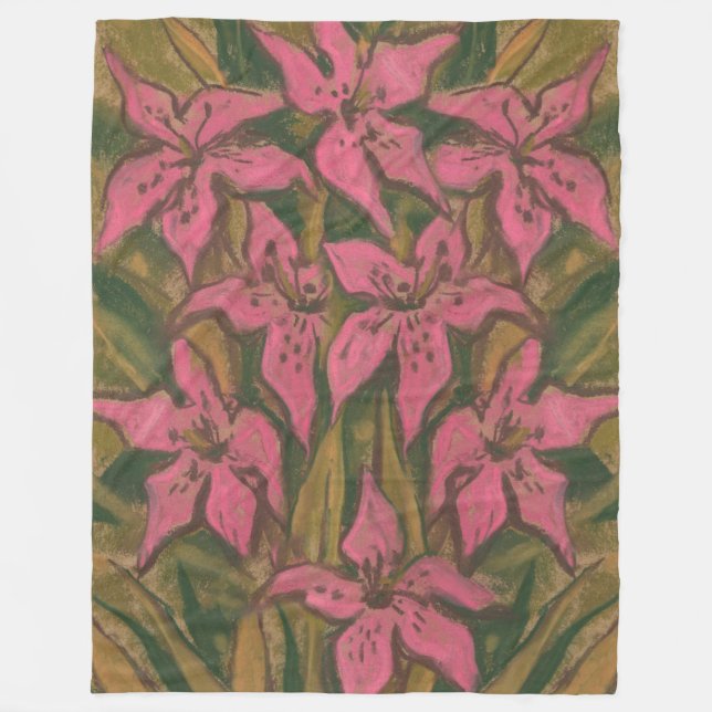 Couverture Polaire Lys roses, peinture pastel, fleurs, art floral (Devant)