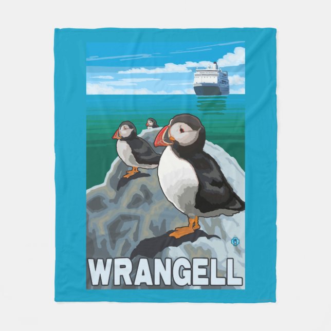 Couverture Polaire Macareux et bateau de croisière - Wrangell, Alaska (Devant)