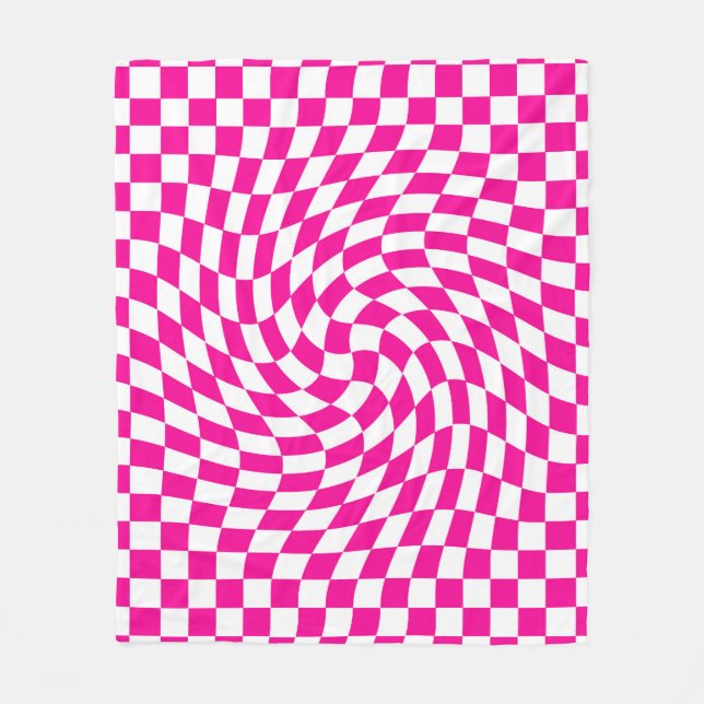 Couverture Polaire Magenta rose & blanc déformé Chic À damiers Motif (Devant)