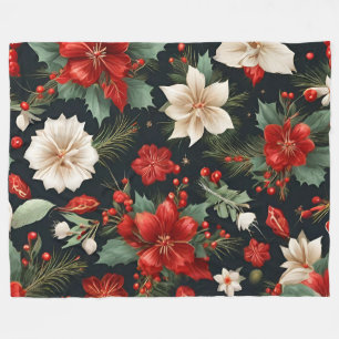 Couverture Polaire Magnifique amaryllis de Noël, poinsettia, houx