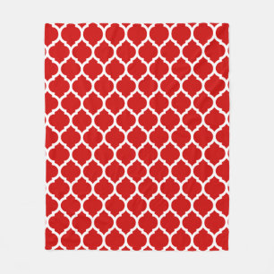 Couverture Polaire Magnifique Motif de Quatrefoil Marocain Rouge et B